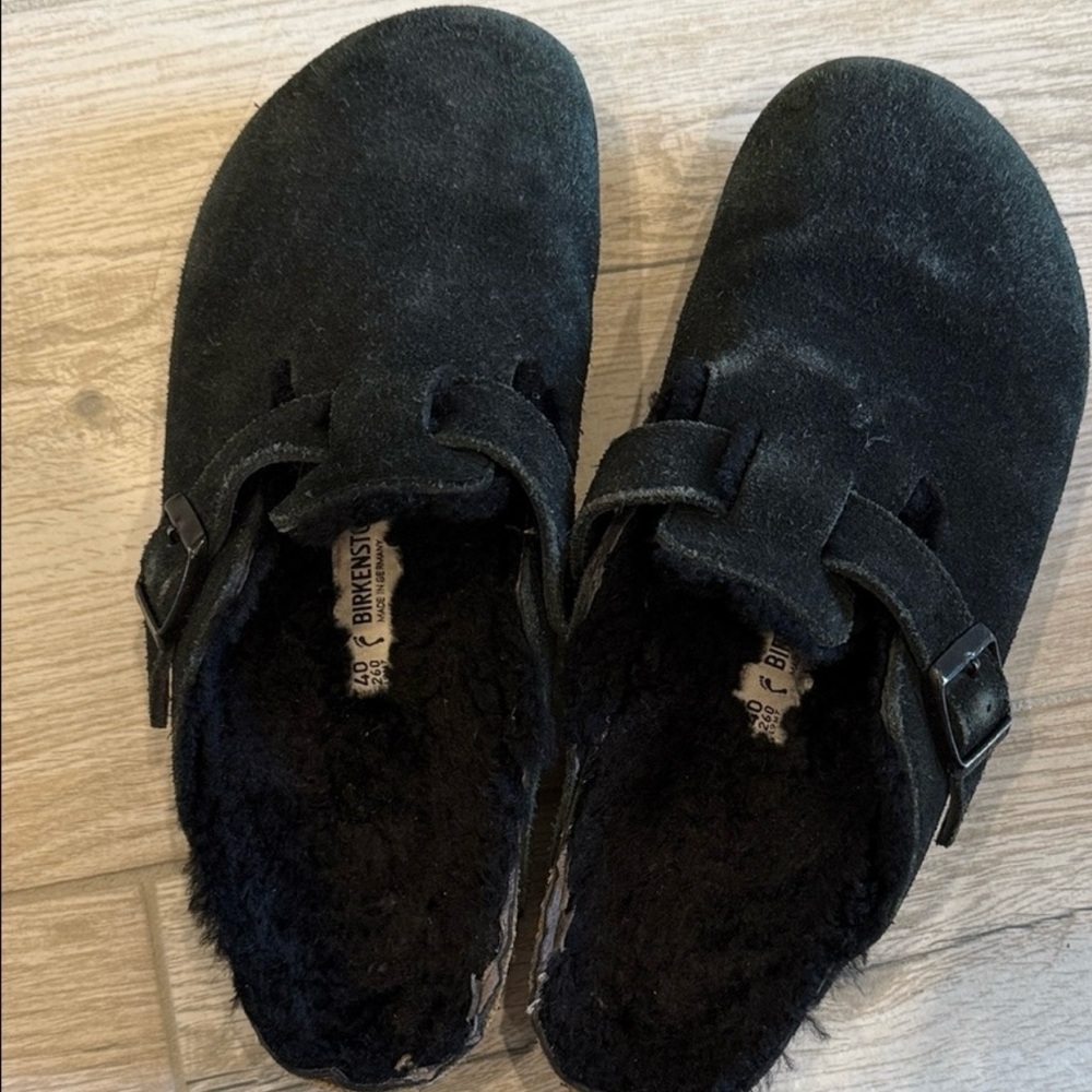 Birkenstock Black Fuzzy Mules